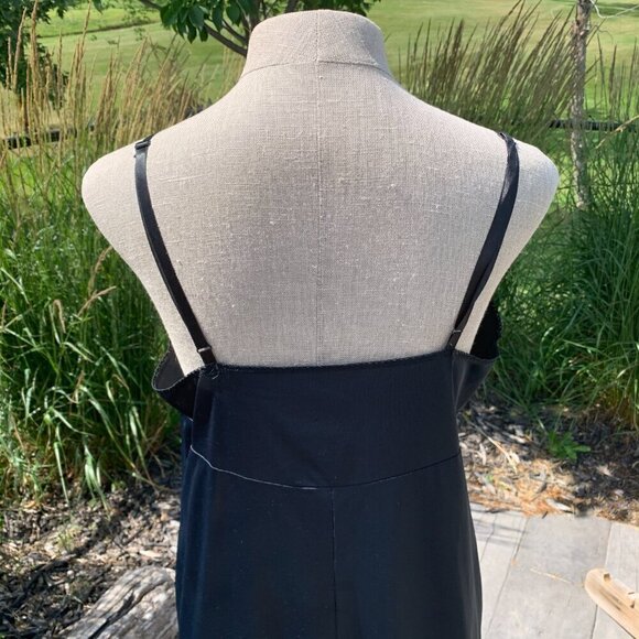 Vintage 90s Eaton Vanity Fair Black Satin Lace Trim Sleeveless Slip Dress - Picture 6 of 11